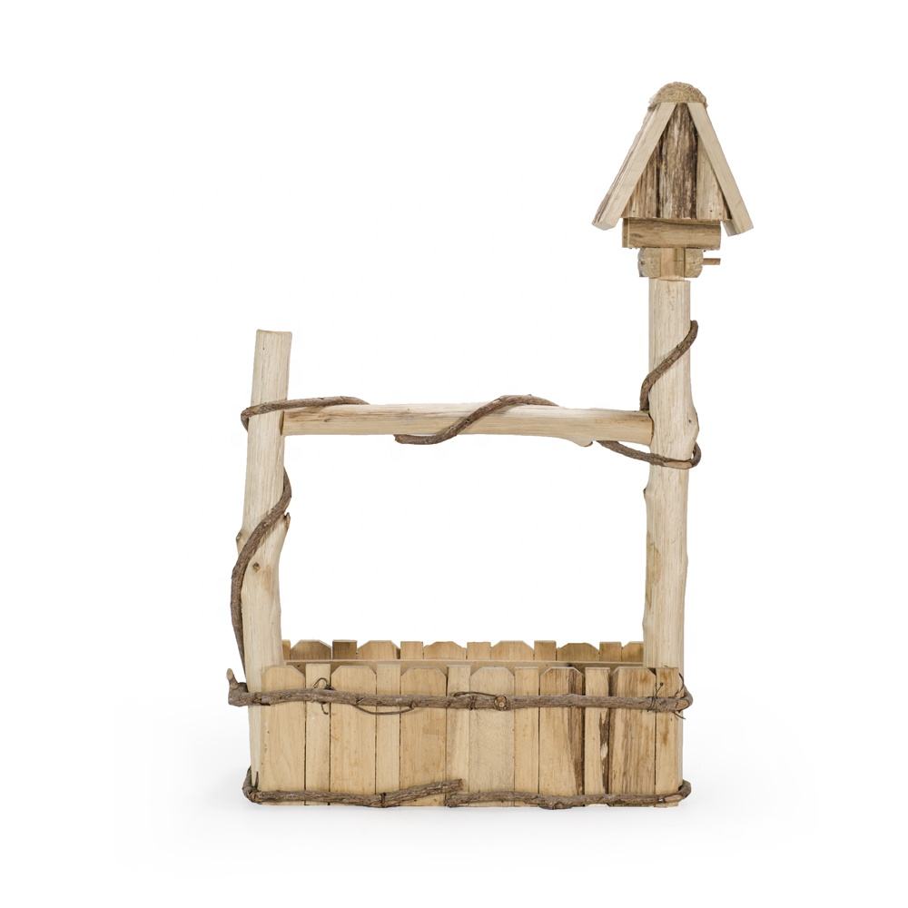 Natural Wood Planter with Bird House